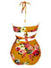 This Orange 1930s Floral Cross Bind Halter Swimsuit carries 1930s vacation dreams in every stitch