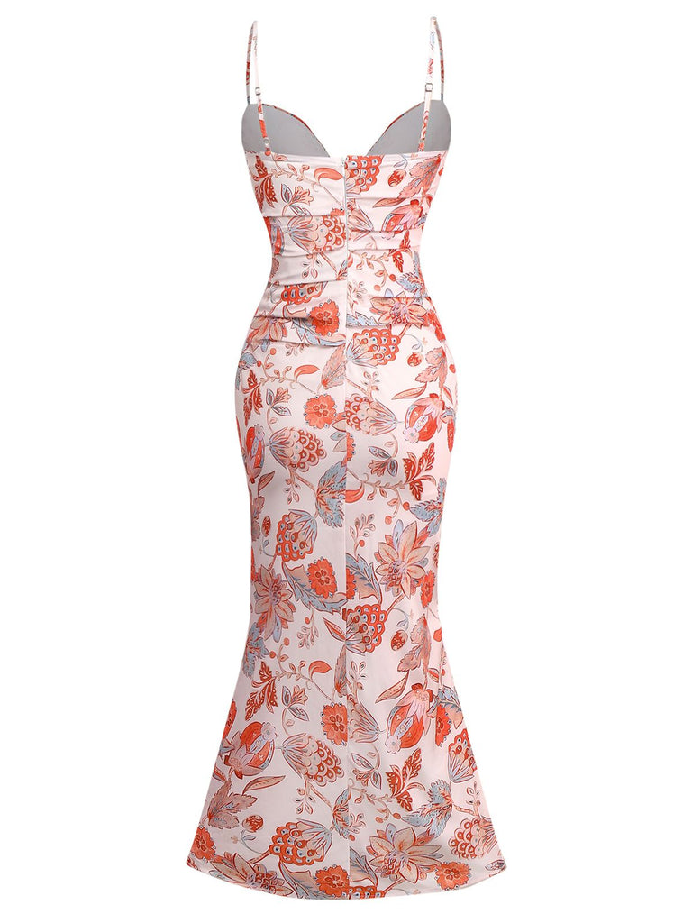 Orange 1930s Floral Strappy Maxi Dress - vintage dress, retro fashion