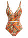 Orange-1940s-Floral-Hollow-Patchwork-Swimsuit, vintage, retro, swimwear