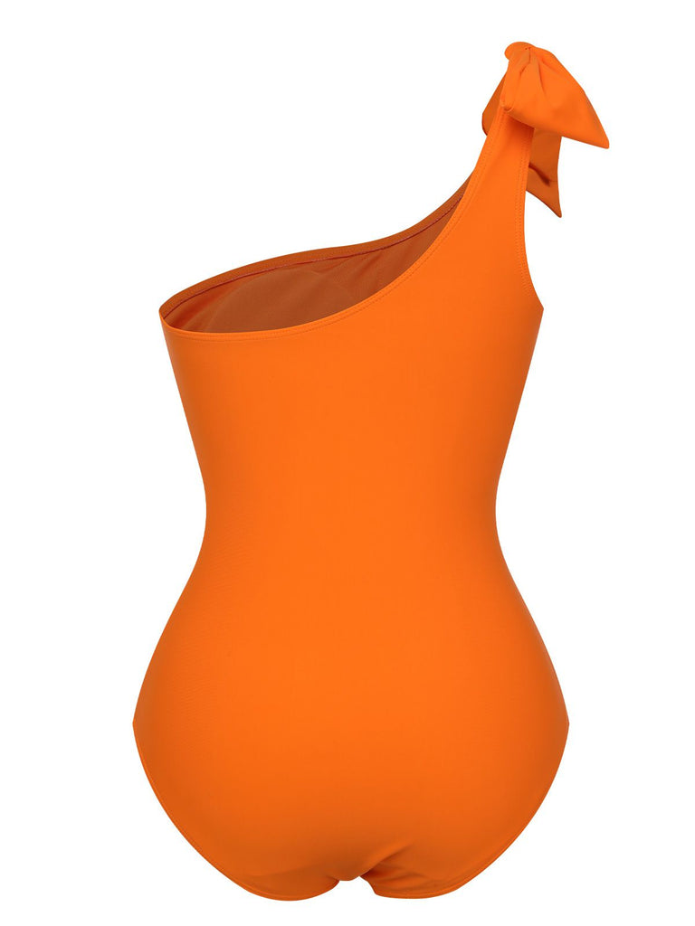 Orange 1940s Solid Swimsuit & High Low Cover-Up, vintage swimsuit, pin-up swimwear - perfect for women who love vintage and retro fashion