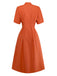 Orange 1940s V-Neck Brooch Button Solid Dress - vintage dress, retro fashion
