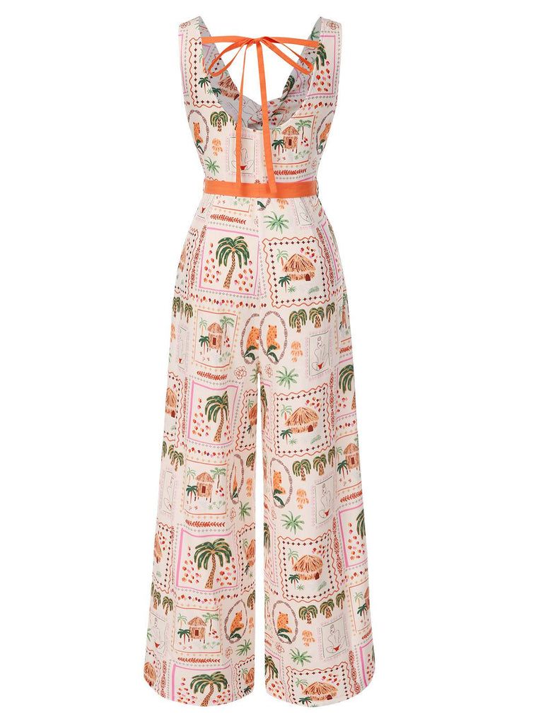 Orange 1950s Beach Stamps Twisted Jumpsuit - vintage jumpsuit, retro fashion