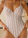 Orange 1950s Ditsy Floral Spaghetti Strap One-Piece Swimsuit, vintage swimsuit, pin-up swimwear - perfect for women who love vintage and retro fashion