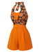 Orange 1950s Halloween Pumpkin Halter Romper, vintage romper, retro jumpsuit - perfect for women who love vintage and retro fashion