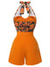 Orange 1950s Halloween Pumpkin Halter Romper, vintage romper, retro jumpsuit - perfect for women who love vintage and retro fashion