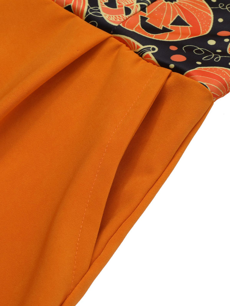 Orange 1950s Halloween Pumpkin Halter Romper, vintage romper, retro jumpsuit - perfect for women who love vintage and retro fashion