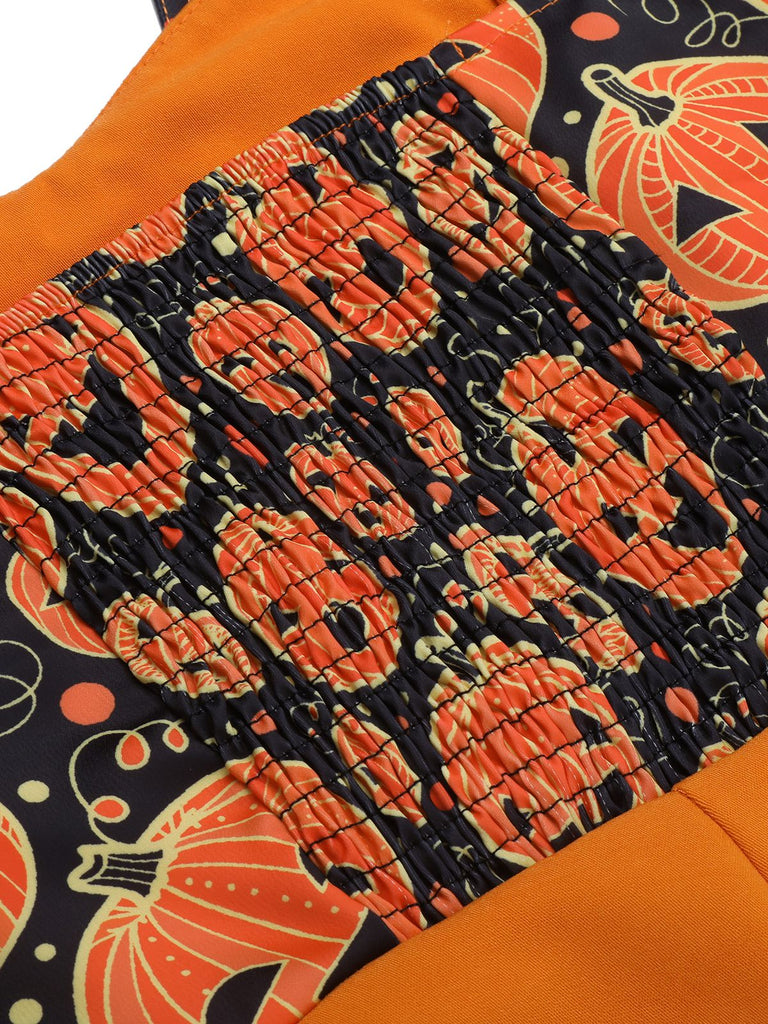 Orange 1950s Halloween Pumpkin Halter Romper, vintage romper, retro jumpsuit - perfect for women who love vintage and retro fashion