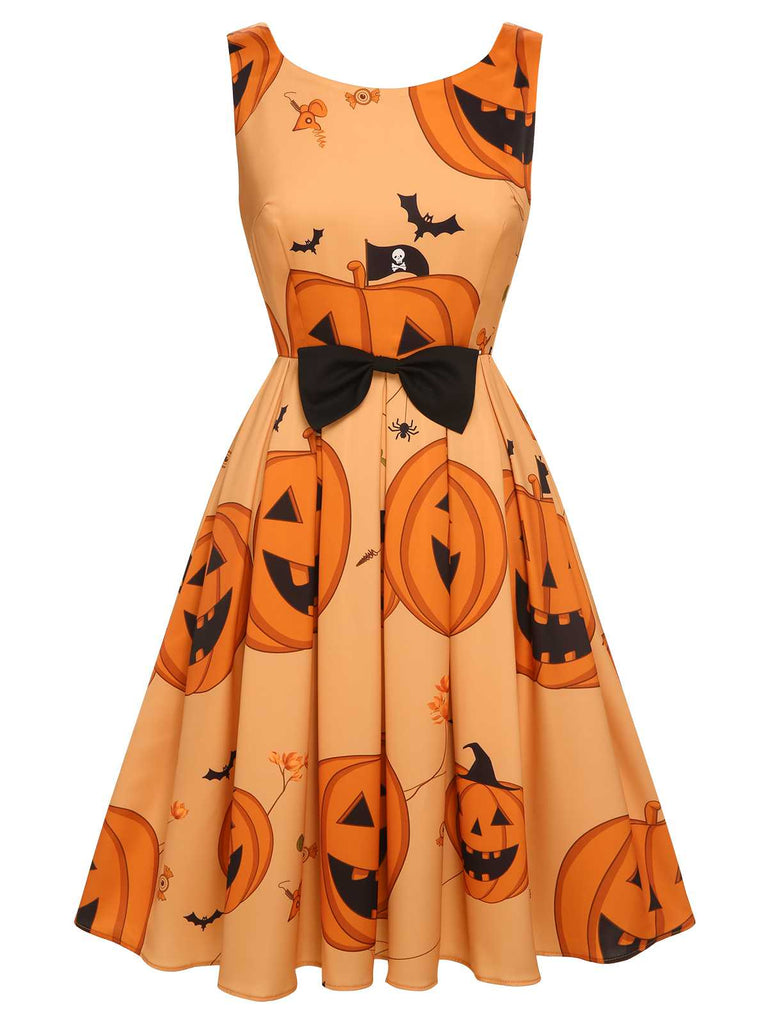 Orange 1950s Halloween Sleeveless Beading Dress — vintage elegance for the modern woman
