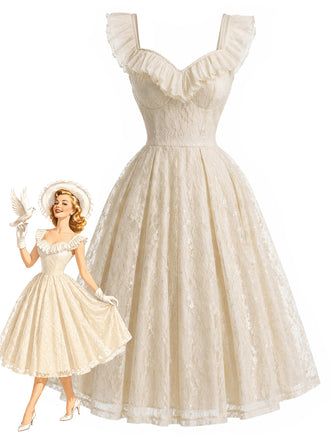 Orange 1950s Lace Vintage Classic Dress