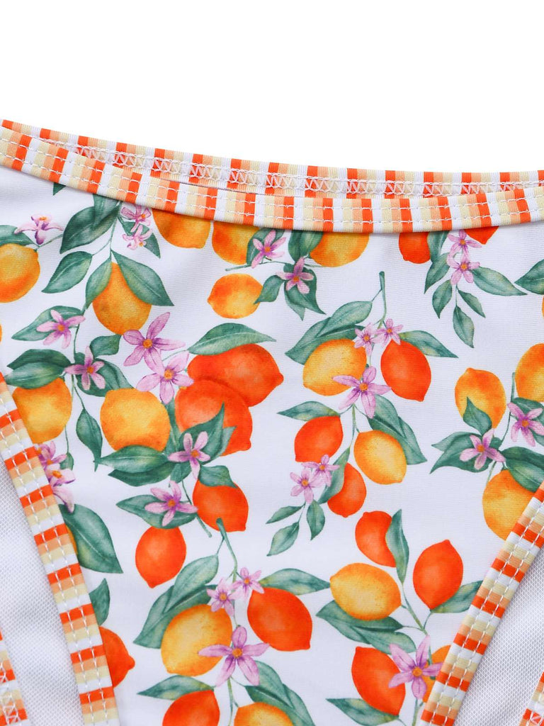 Orange 1950s Lemon Print Halter Tankini Set - vintage fashion, retro style