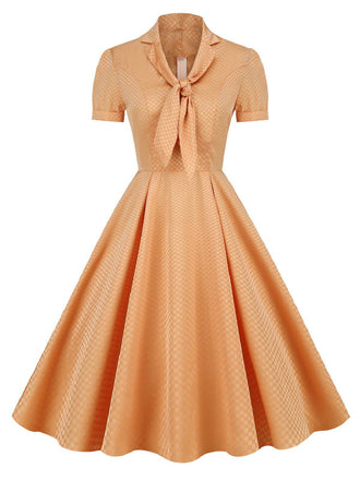 Orange 1950s Plaid Tie Collar Dress: timeless style reimagined