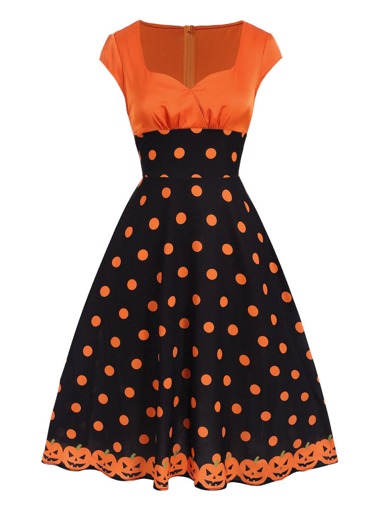 Orange 1950s Pumpkin Face Sweetheart Neck Dress: where 1950s romance meets her modern spirit