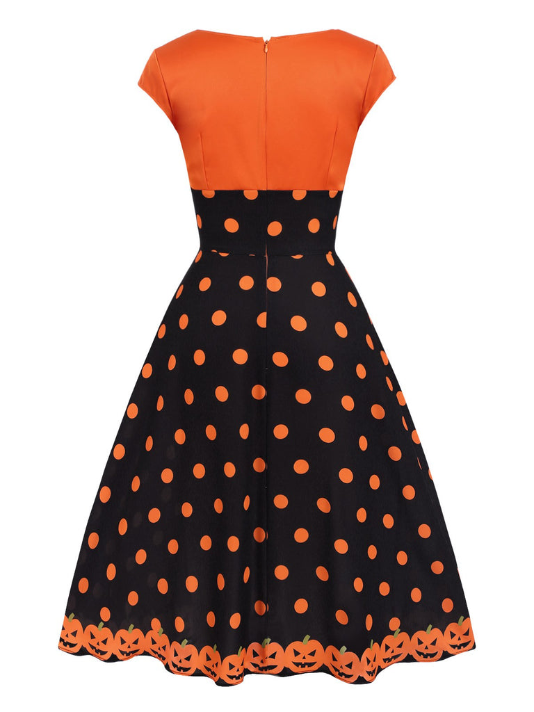 Orange 1950s Pumpkin Face Sweetheart Neck Dress — the kind of 1950s dress that makes strangers smile