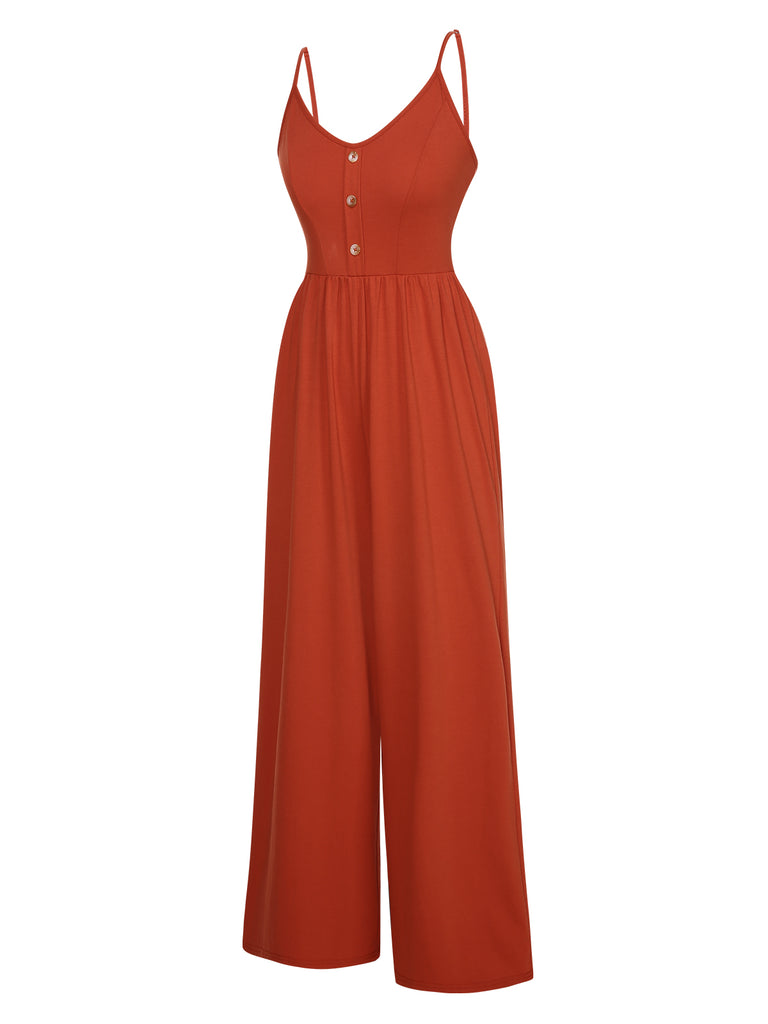 Orange 1950s Solid Button Suspender Jumpsuit, vintage romper, retro jumpsuit - perfect for women who love vintage and retro fashion