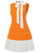 [Plus Size] Orange 1960s Bow Patchwork Sleeveless Dress, vintage dress, retro fashion - perfect for women who love vintage and retro fashion