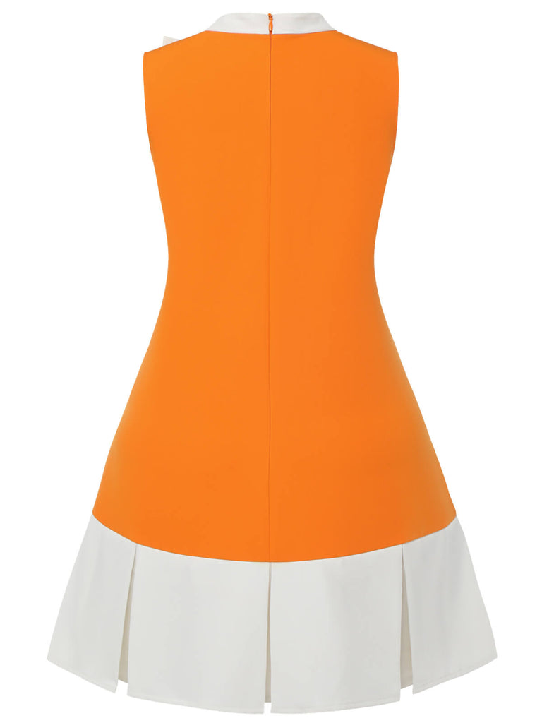[Plus Size] Orange 1960s Bow Patchwork Sleeveless Dress, vintage dress, retro fashion - perfect for women who love vintage and retro fashion
