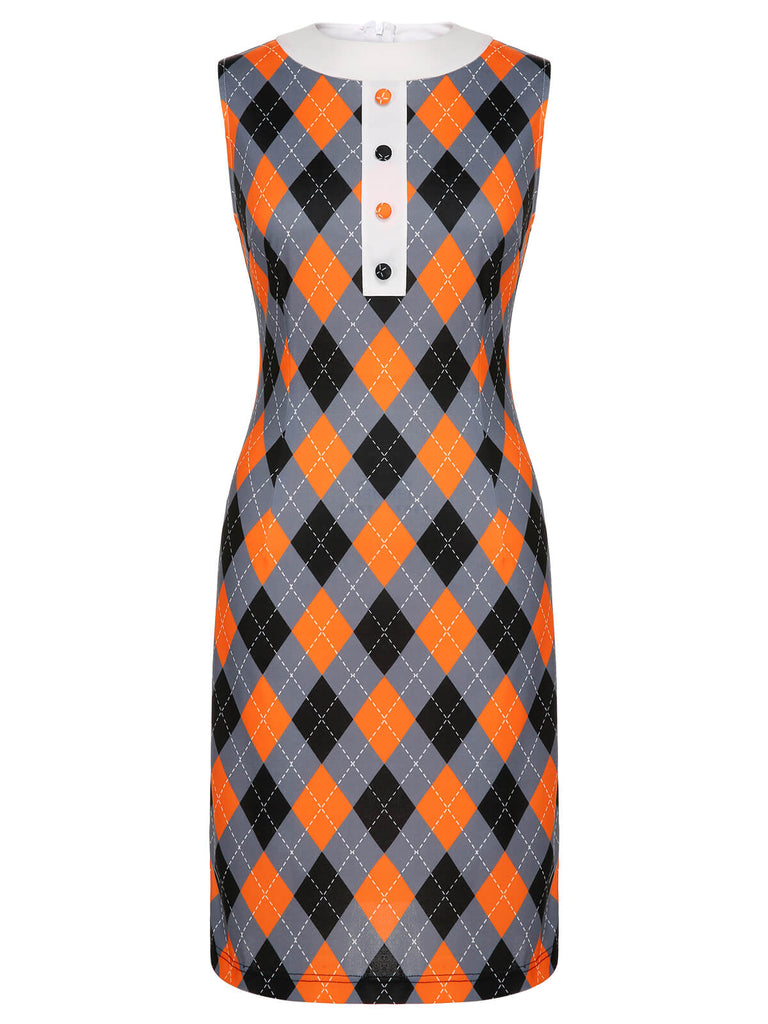 Orange 1960s Color Block Argyle Shift Dress, vintage dress, retro fashion - perfect for women who love vintage and retro fashion