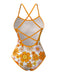 Orange 1960s Daisy Cross Back One-Piece Swimsuit — because 1960s glamour never goes out of style