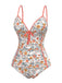 Orange 1960s Daisy Lace-Up One-Piece Swimsuit: beautiful vintage swimwear, retro swimsuit, pin-up style with timeless appeal
