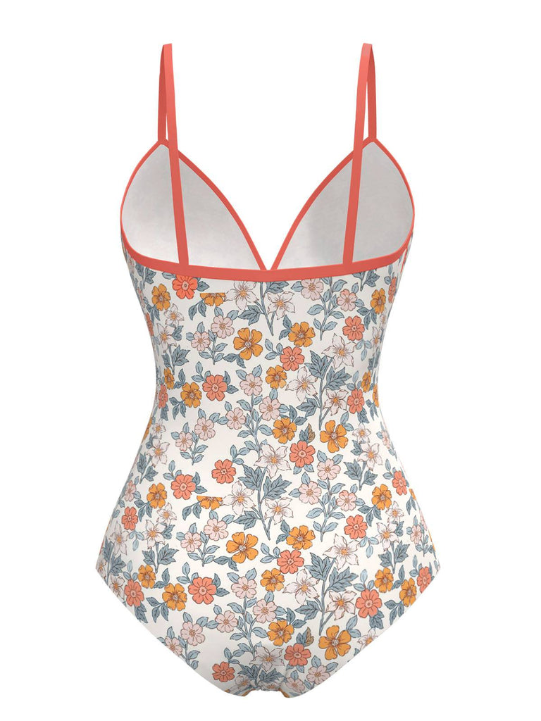 Orange 1960s Daisy Lace-Up One-Piece Swimsuit | vintage swimwear, retro swimsuit, pin-up style - perfect for retro fashion enthusiasts
