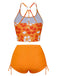 Orange 1960s Floral Backless Bikini Set | vintage swimwear, retro swimsuit, pin-up style - perfect for retro fashion enthusiasts