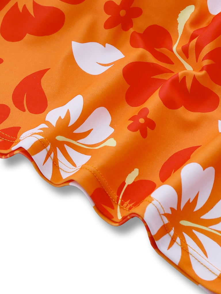 Orange 1960s Floral Backless Bikini Set - vintage swimwear, retro swimsuit, pin-up style for vintage lovers