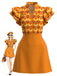 Orange Color 1960s Floral Patchwork Classic Dress 3