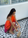 Orange 1960s Gradient Halter Layered Chiffon Mini Dress, vintage dress, retro fashion - vintage inspired fashion
