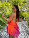 Orange 1960s Gradient Halter Layered Chiffon Mini Dress, vintage dress, retro fashion - vintage inspired fashion