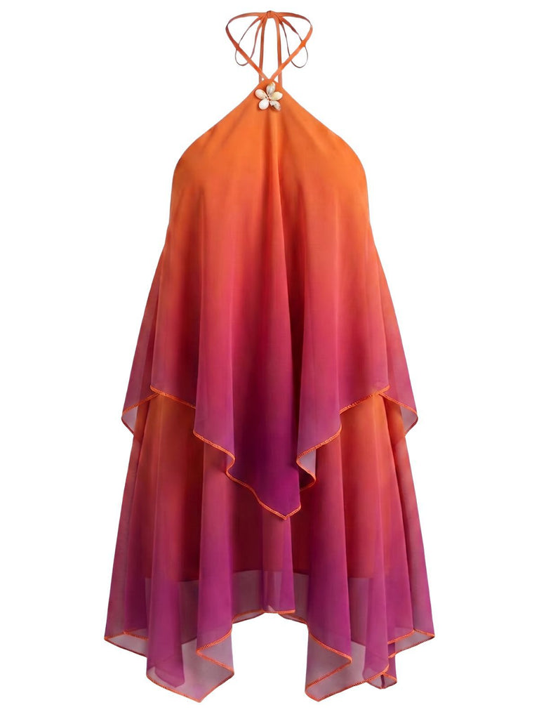 Orange 1960s Gradient Halter Layered Chiffon Mini Dress, vintage dress, retro fashion - perfect for women who love vintage and retro fashion