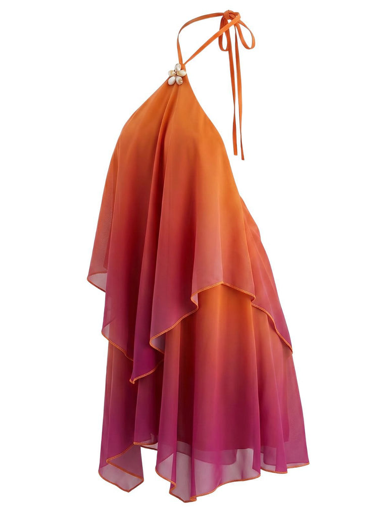Orange 1960s Gradient Halter Layered Chiffon Mini Dress, vintage dress, retro fashion - perfect for women who love vintage and retro fashion