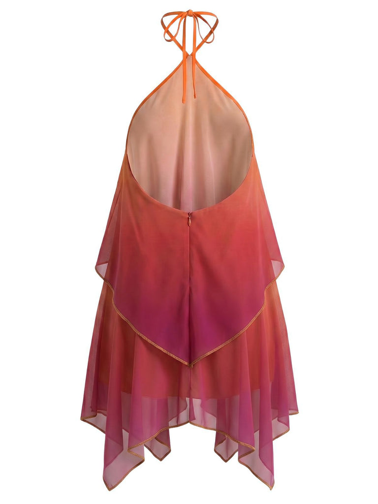 Orange 1960s Gradient Halter Layered Chiffon Mini Dress, vintage dress, retro fashion - perfect for women who love vintage and retro fashion