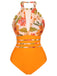 She's wearing Orange 1960s Halter Floral One-Piece Swimsuit and the whole beach remembers the 1960s