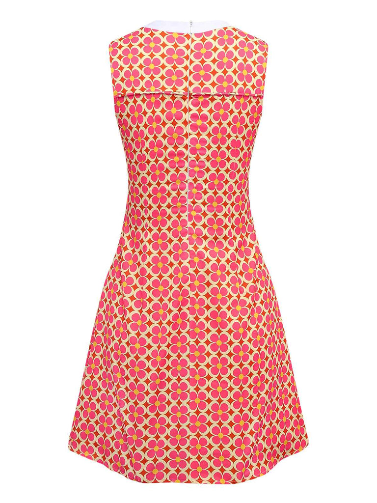 Orange 1960s Hippie Floral Round Neck Dress - vintage dress, retro fashion