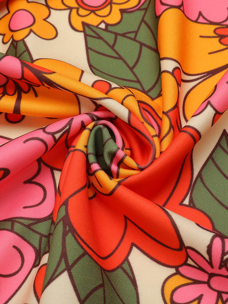 Orange 1960s Lapel Flowers Patchwork Dress: timeless style reimagined