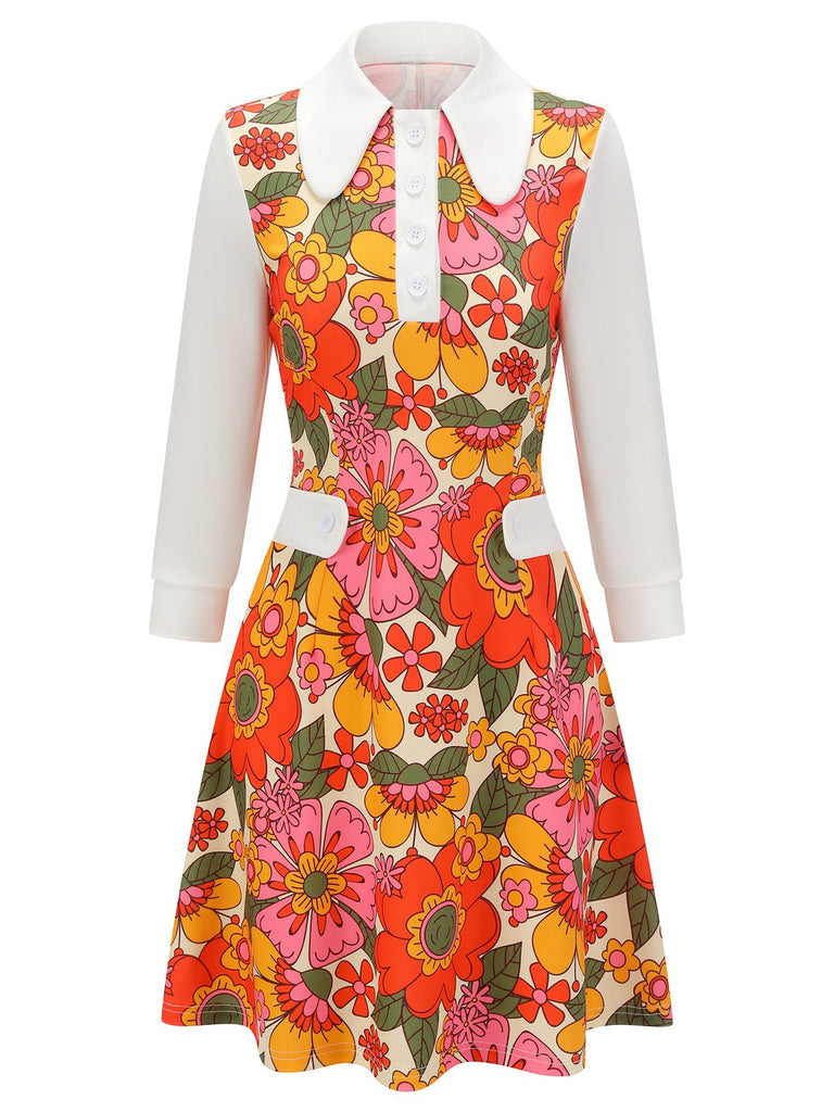 Orange 1960s Lapel Flowers Patchwork Dress — vintage elegance for the modern woman