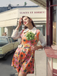 She slips into this Orange 1960s Lapel Flowers Patchwork Dress and suddenly it's a 1960s daydream