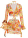 Orange 1960s Print Long Sleeve Tankini 2