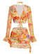 Orange 1960s Print Long Sleeve Tankini 9