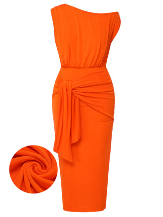 Orange 1960s Solid One Shoulder Sleeveless Dress, vintage dress, retro fashion - perfect for women who love vintage and retro fashion