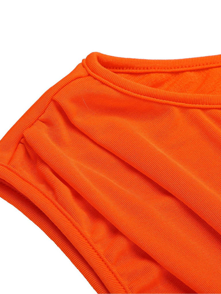 Orange 1960s Solid One Shoulder Sleeveless Dress, vintage dress, retro fashion - perfect for women who love vintage and retro fashion