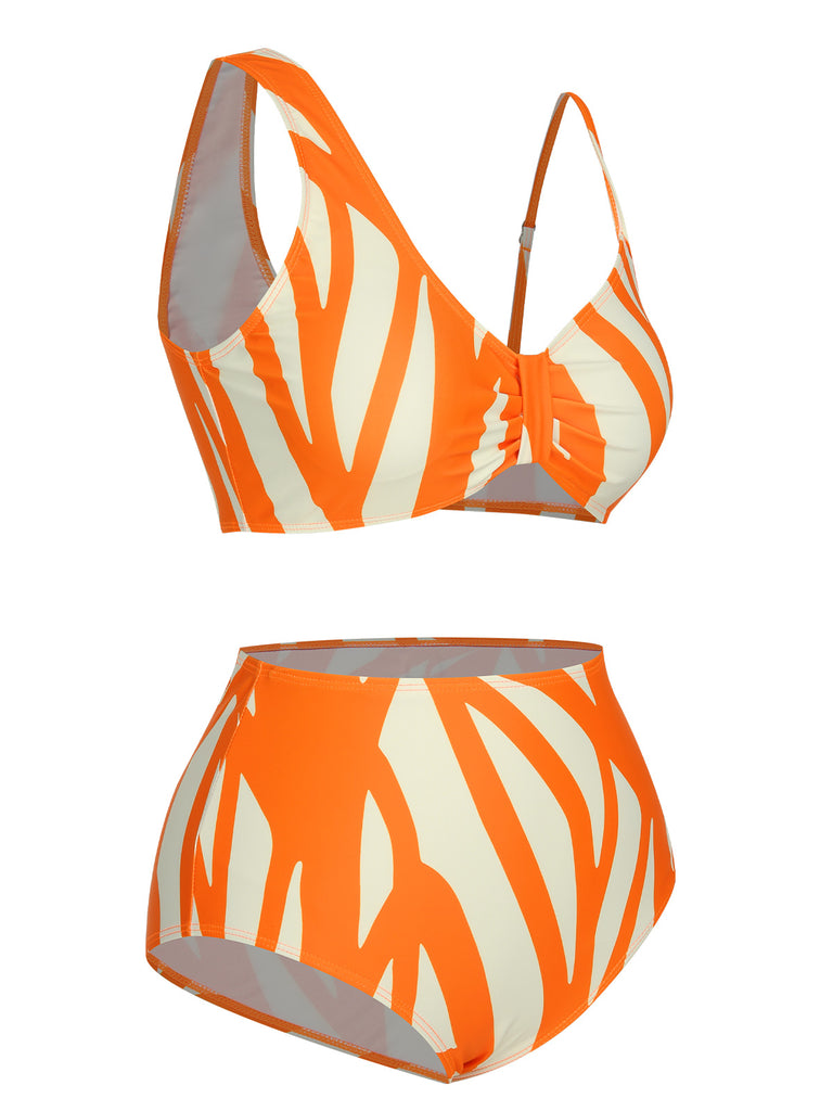Orange 1960s Strap Stripe Swimsuit, vintage swimsuit, pin-up swimwear - perfect for women who love vintage and retro fashion