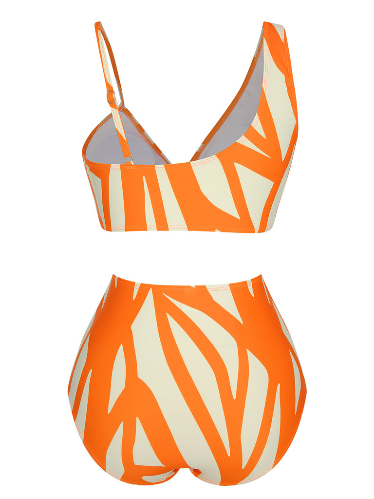 Orange 1960s Strap Stripe Swimsuit, vintage swimsuit, pin-up swimwear - perfect for women who love vintage and retro fashion