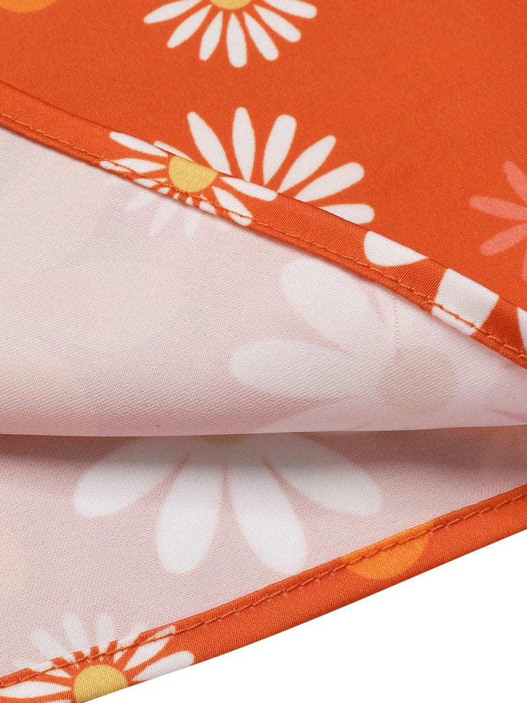 She slips into this Orange 1960s Tie Neck Floral Sleeveless Dress and suddenly it's a 1960s daydream