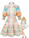 Orange 1970s Boho Pastel Print Button Tie-Waist Dress - vintage dress, retro fashion for vintage lovers