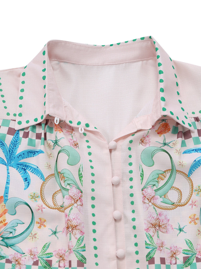 Orange 1970s Boho Pastel Print Button Tie-Waist Dress - vintage dress, retro fashion for vintage lovers