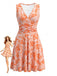 Orange 1970s Deep V-Neck Floral Print Sleeveless Ruched Dress, vintage dress, retro fashion, floral print - perfect for women who love vintage and retro fashion