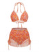 Orange 1970s Floral Halter Bikini Set & Cover-Up - vintage swimsuit, pin-up swimwear for vintage lovers