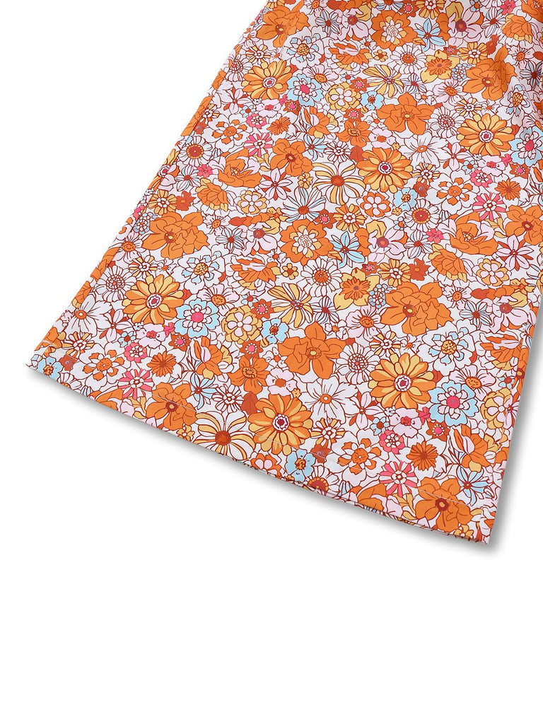 Orange 1970s Floral Print Wide Leg Jumpsuit - vintage jumpsuit, retro fashion