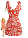 Orange 1970s Floral V-Neck Tie-Strap Mini Dress - vintage dress, retro fashion, floral print for vintage lovers